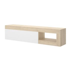 Meuble TV Averau, Buffet bas de salon, Buffet de salon pour télévision, 204x42h48 cm, Chêne et Blanc