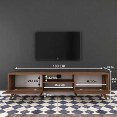 Meuble TV Avir, Buffet de salon, Armoire basse pour TV, Base murale de rangement, 180x35h49 cm, Noyer