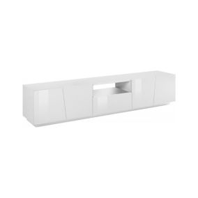 Meuble TV Azzurras, Buffet bas de salon, Base pour meuble TV, 100% Made in Italy, 220x43h46 cm, Blanc brillant, avec lumière LED