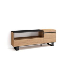 Meuble TV, Banc Télé, 150x35x57cm, Pour les TV jusqu'à 65', Design industriel, couleur Chêne et noir