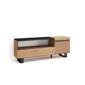 Meuble TV, Banc Télé, 150x35x57cm, Pour les TV jusqu'à 65', Design industriel, couleur Chêne