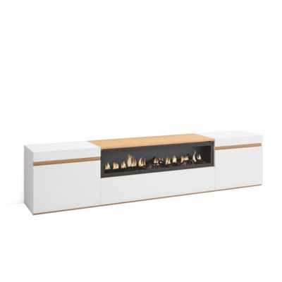 Meuble TV, Banc Télé, 200x35x45cm, Pour les TV jusqu'à 80", Cheminée électrique