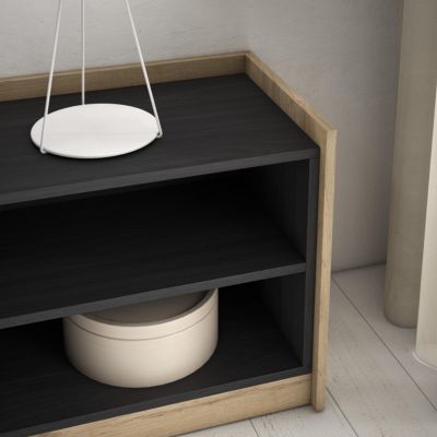 Meuble TV Moderne Avec Cheminée électrique LED | 207x50x37 Cm, Noir Et Chêne | Pour TV Jusqu'à 80 Pouces, Rangement Intégré - 8