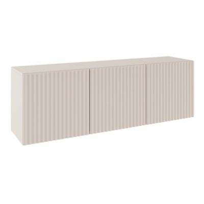 Meuble TV bas beige cachemire avec façades à lamelles rainurées 3 portes 150 cm SUNDS