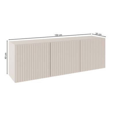 Meuble TV bas beige cachemire avec façades à lamelles rainurées 3 portes 150 cm SUNDS