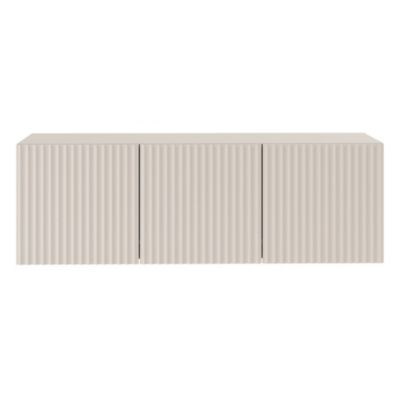 Meuble TV bas beige cachemire avec façades à lamelles rainurées 3 portes 150 cm SUNDS