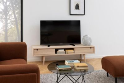 Meuble TV bas finition chêne blanchie - CENTIOR