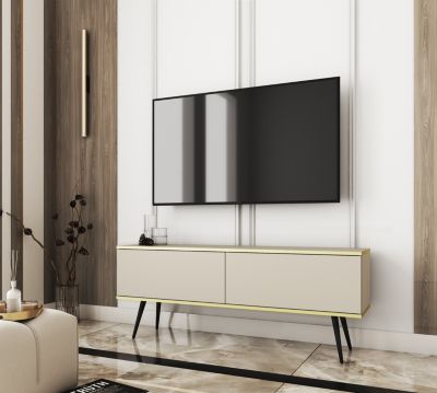 Meuble TV  Beige Avec Pieds En Noir, 135 X 30 X 32 Cm