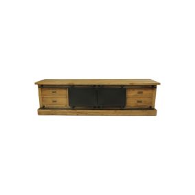 Meuble TV Blackburn - 200x42x57 - Naturel-noir - Teck recyclé-métallique