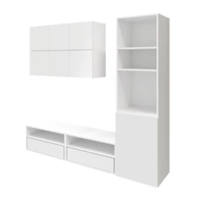 Meuble TV blanc 1 porte et 2 tiroirs avec meuble suspendu GoodHome Atomia H. 187,5 x L. 125 x P. 47 cm