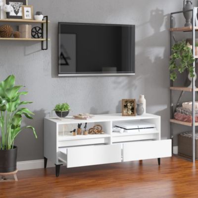 Meuble TV blanc 100x34,5x44,5 cm bois d'ingénierie - Prolenta Premium