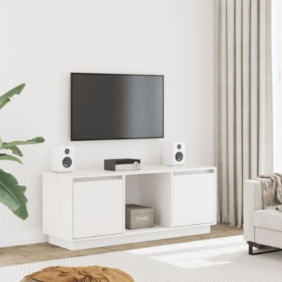 Meuble TV Blanc 110,5x35x44 cm Bois de pin massif - Prolenta Premium