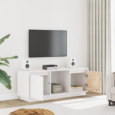 Meuble TV Blanc 110,5x35x44 cm Bois de pin massif - Prolenta Premium