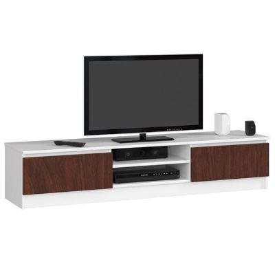 meuble tv blanc 160 cm 2 portes marron 2 étagères 160x40x33 cm