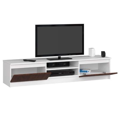 meuble tv blanc 160 cm 2 portes marron 2 étagères 160x40x33 cm