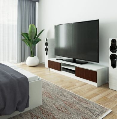 meuble tv blanc 160 cm 2 portes marron 2 étagères 160x40x33 cm