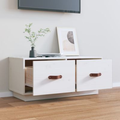Meuble TV Blanc 80x34x35 cm Bois de pin massif - Prolenta Premium