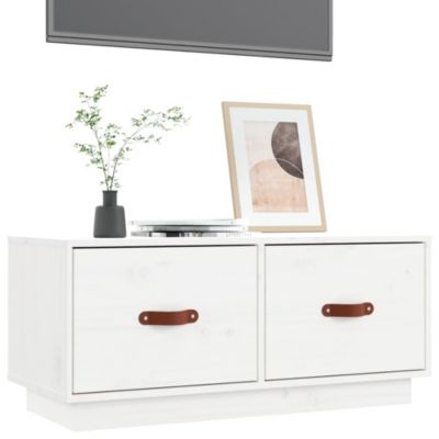 Meuble TV Blanc 80x34x35 cm Bois de pin massif - Prolenta Premium