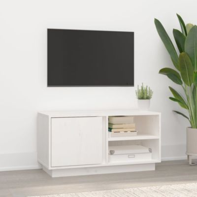 Meuble TV Blanc 80x35x40,5 cm Bois de pin massif - Prolenta Premium