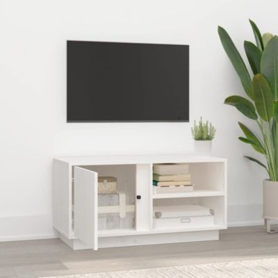 Meuble TV Blanc 80x35x40,5 cm Bois de pin massif - Prolenta Premium