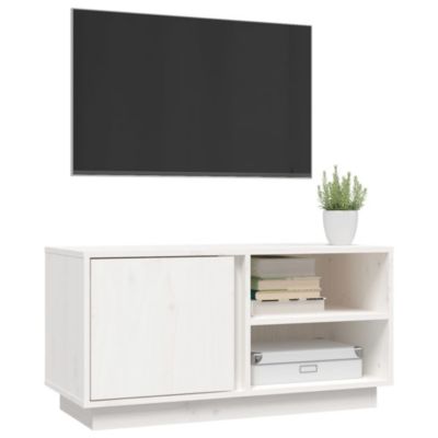 Meuble TV Blanc 80x35x40,5 cm Bois de pin massif - Prolenta Premium