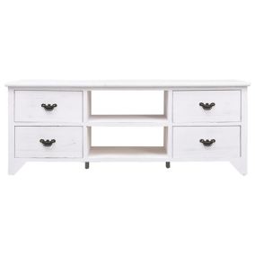 Meuble TV Blanc antique 108x30x40 cm Bois de Paulownia solide - Prolenta Premium