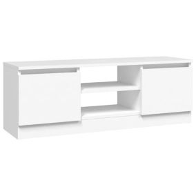 Meuble TV Blanc avec 2 Portes et Etagères Elégant Dimensions Compactes de 102x30x36 cm Simple