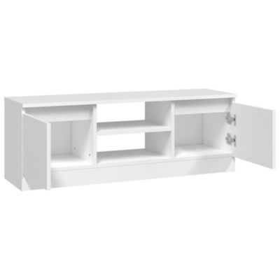 Meuble TV Blanc avec 2 Portes et Etagères Elégant Dimensions Compactes de 102x30x36 cm Simple
