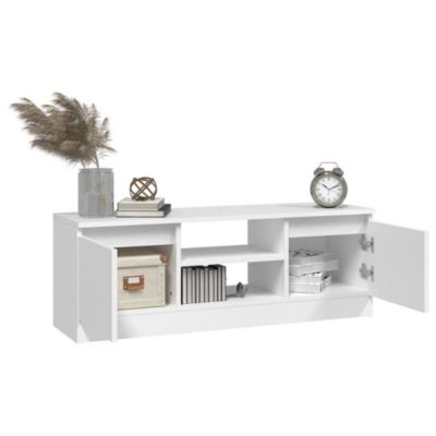 Meuble TV Blanc avec 2 Portes et Etagères Elégant Dimensions Compactes de 102x30x36 cm Simple