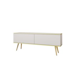 Meuble TV  Blanc Avec Pieds En Or, 135 X 30 X 32 Cm