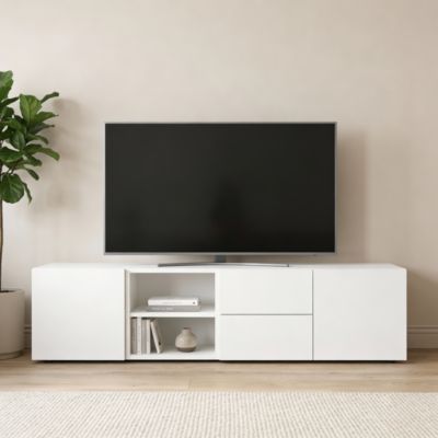 Meuble TV blanc avec portes GoodHome Atomia H. 37,5 x L. 150 x P. 37 cm