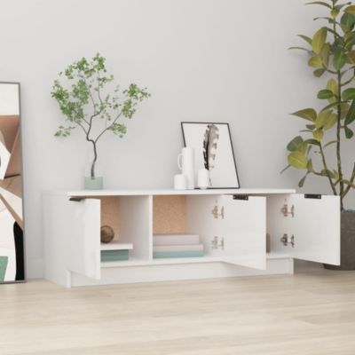 Meuble TV Blanc brillant 102x35x36,5 cm Bois d'ingénierie - Prolenta Premium