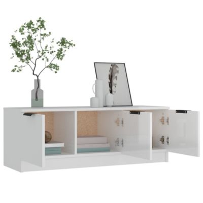 Meuble TV Blanc brillant 102x35x36,5 cm Bois d'ingénierie - Prolenta Premium