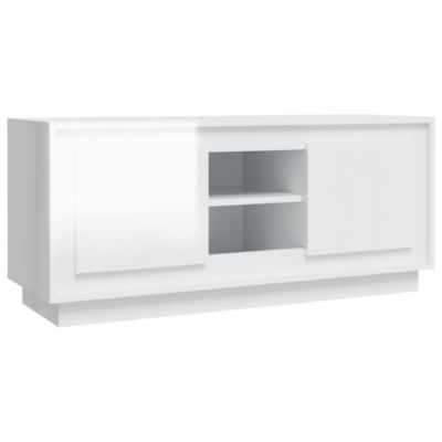 Meuble TV blanc brillant 102x35x45 cm bois d'ingénierie - Prolenta Premium