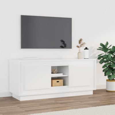 Meuble TV blanc brillant 102x35x45 cm bois d'ingénierie - Prolenta Premium