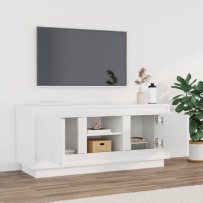 Meuble TV blanc brillant 102x35x45 cm bois d'ingénierie - Prolenta Premium