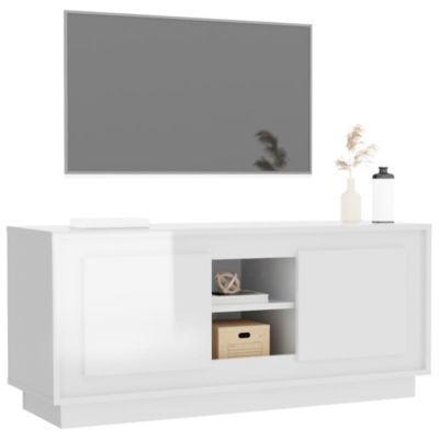 Meuble TV blanc brillant 102x35x45 cm bois d'ingénierie - Prolenta Premium