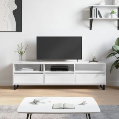 Meuble TV blanc brillant 150x30x44,5 cm bois d'ingénierie - Prolenta Premium