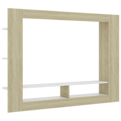 Meuble TV Blanc et chêne sonoma 152x22x113cm bois d'ingénierie - Prolenta Premium