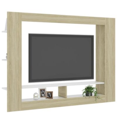 Meuble TV Blanc et chêne sonoma 152x22x113cm bois d'ingénierie - Prolenta Premium