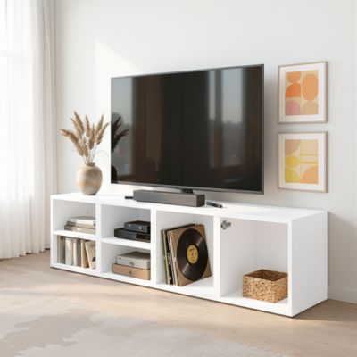 Meuble TV blanc GoodHome Atomia H. 37,5 x L. 150 x P. 37 cm