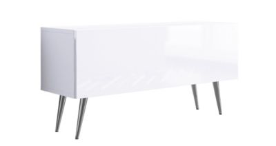 Meuble TV : Blanc Mat/Blanc Brillant, Pieds Chromés, 100 x 52 x 32 cm