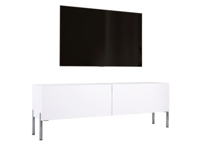 Meuble TV : Blanc Mat, Pieds Chrome, 140 X 52 X 32 Cm