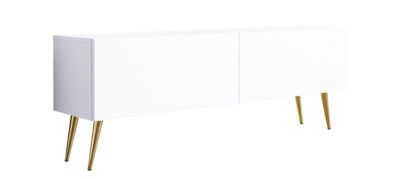 Meuble TV : Blanc Mat, Pieds Dorés, 140 x 52 x 32 cm