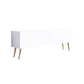 Meuble TV : Blanc Mat, Pieds Dorés, 140 x 52 x 32 cm