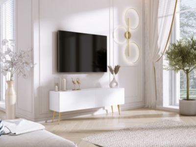 Meuble TV : Blanc Mat, Pieds Dorés, 140 x 52 x 32 cm