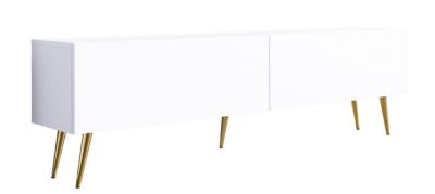 Meuble TV : Blanc Mat, Pieds Dorés, 170 X 52 X 32 Cm