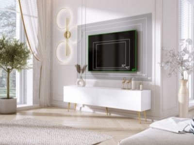 Meuble TV : Blanc Mat, Pieds Dorés, 170 X 52 X 32 Cm