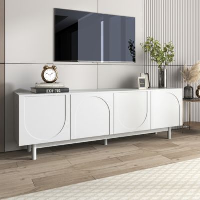 Meuble TV blanc, meuble bas avec panneaux réglables, pour salon ou chambre, charge 50 kg
