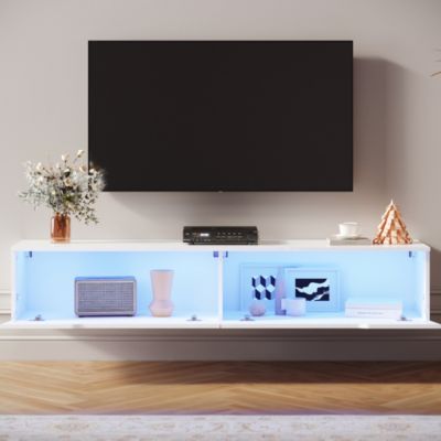 Meuble TV Blanc SIRHONA H35xL160xP30cm avec 2 portes - Grande capacité de rangement